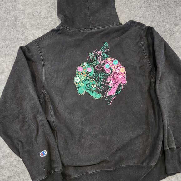 VTG Y2K Champion Reverse Weave Womens M Medium Tiger Floral Sweatshirt Hoodie - Picture 2 of 13